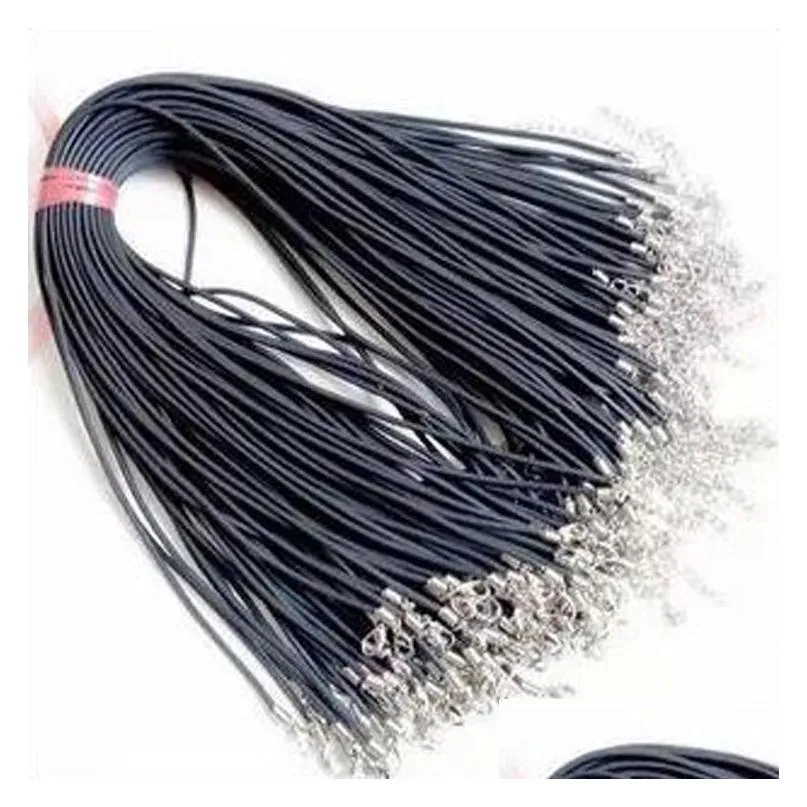 Collar de serpiente de cuero de cera negra de alambre de cordón 45 Cm 60 Cm Cadena de cable de cuerda de cuerda Cadena de extensor de cable con cierre de langosta Diy joyería de moda C Dhzd0