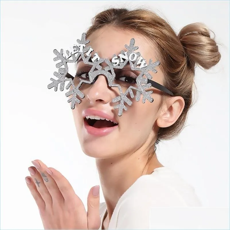 Inne imprezy imprezowe Złoto proszkowe Okulasy Snowflake Kreatywny śmieszne okulary Świąteczne przyjęcie urodzinowe dekoracja sier 8 5SFA DHZ9B
