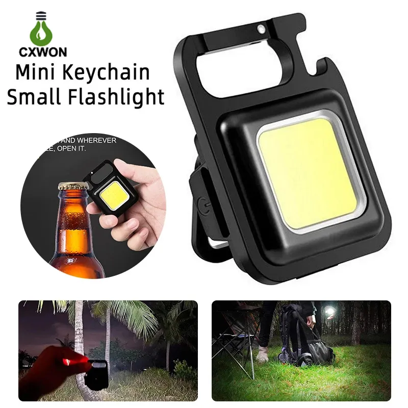 COB campinglampor mini LED -arbetsljus bärbar ficklampan USB uppladdningsbar nyckel ljus utanför vandringen