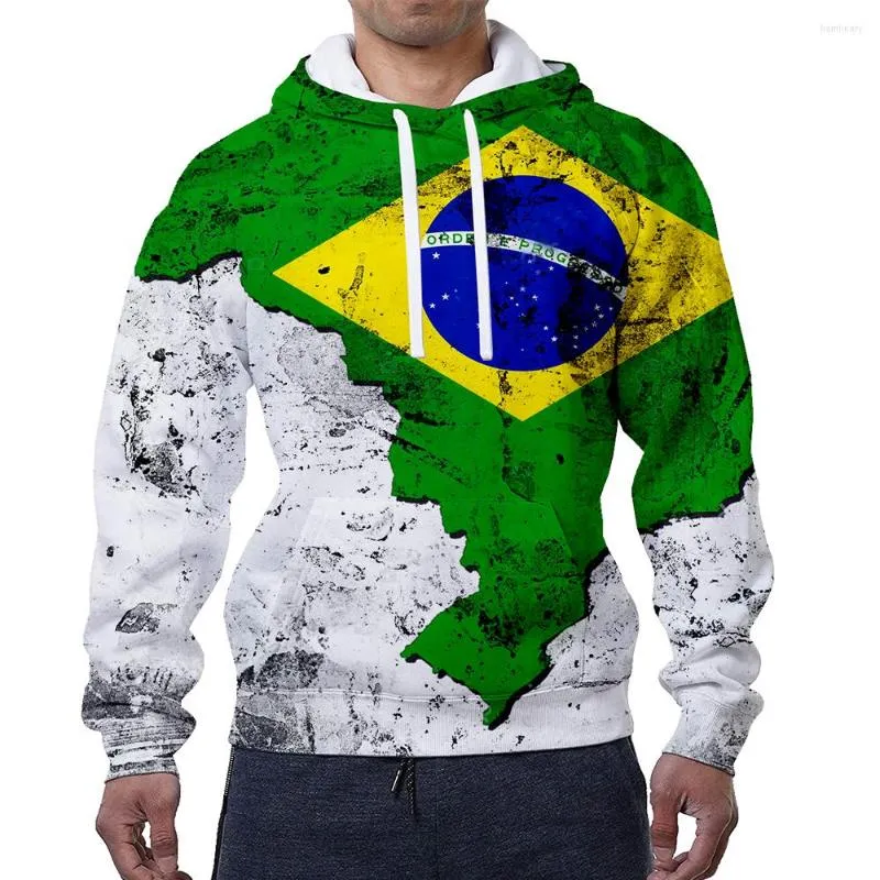 Felpe con cappuccio da uomo Inverno Felpa con cappuccio bandiera americana brasiliana Stampa 3D Maglione pullover addensato moda calda da uomo Oversize S-6XL