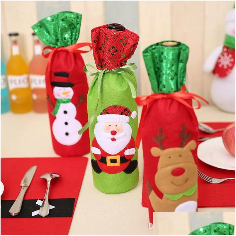 Décorations De Noël Est Décoration De Noël Père Noël Elk Bouteille De Vin Rouge Er Cadeau Renne Flocon De Neige Elfe Tenir Sac Cas Bonhomme De Neige Dhslb