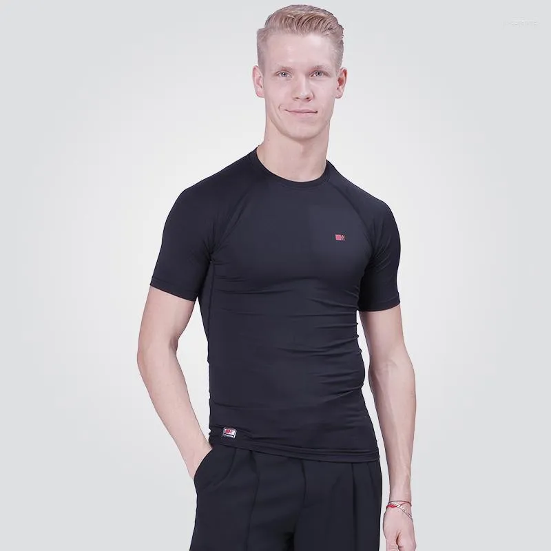 Stage Wear Latin Dance Tops For Men Black Dancer Outfits Short Sleeve Ballroom Practice Salsa Dancing Tap Dancewear JL2830