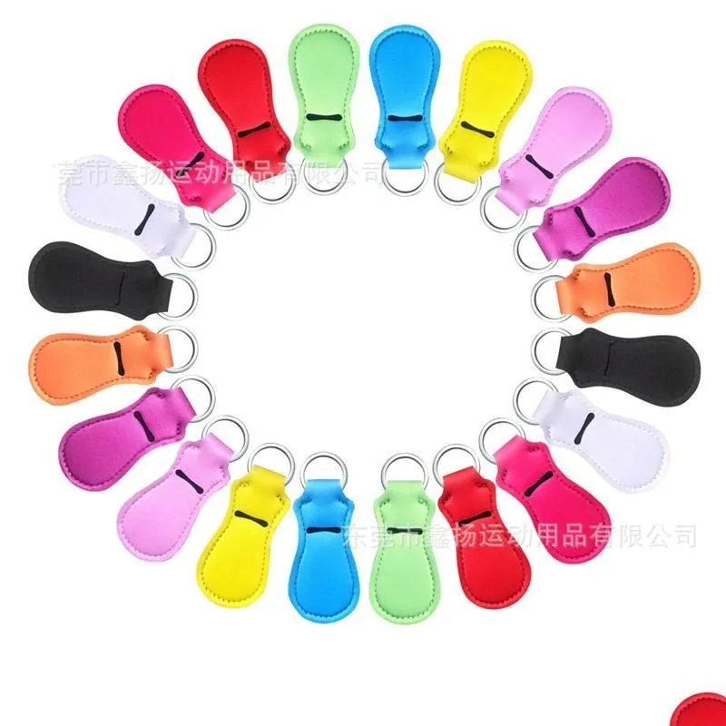 Andere feestelijke feestbenodigdheden Solid Color Neopreen Chapstick Holder Set Party Supplies Keychain Lipstick Holders Sleeve ER Pouch WR DH5BK