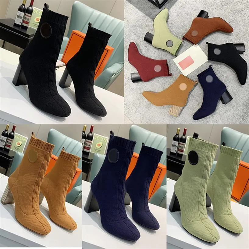 Fashion Australia Womens Winter Knitted Ankle Boots With Stirrup-Shaped Heel Beatshoes Cowboy Motocycle Martin Booties Slip-On Hig315u