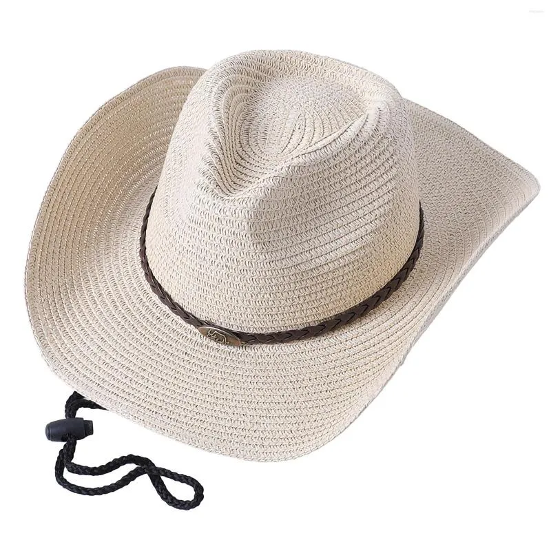 Berets Men Femmes Chapeau de paille Western Cowboy Sun Belt Ajustement Ajustement