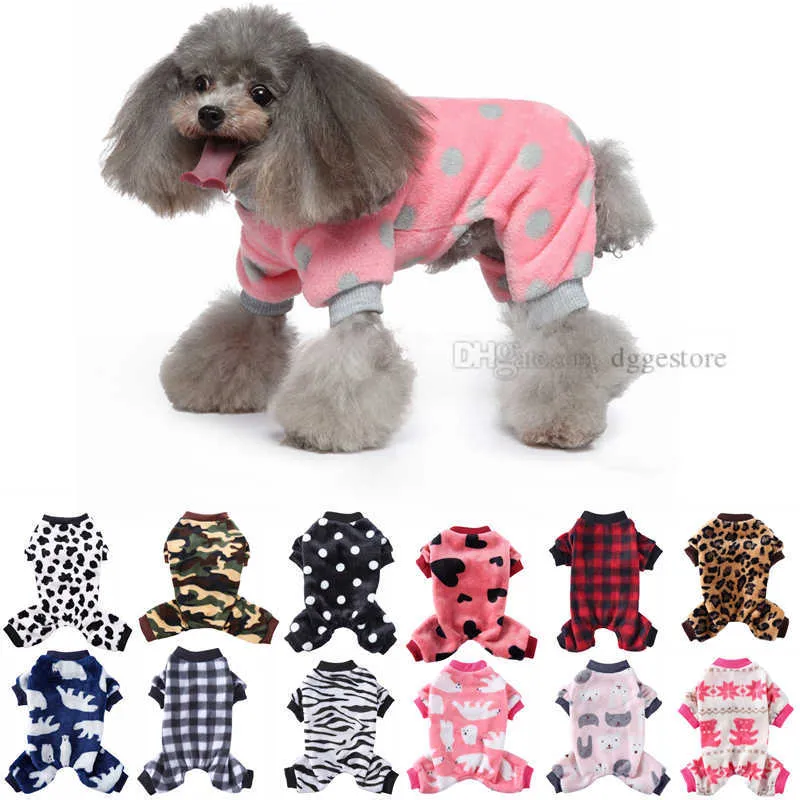 Pajamas Warm Dog Winter Dog Apparel Pet Clothes Sublimation Print Flannel Jumpsuits Coat For Small Dogs Cat Chihuahua Pomeranian 14 Color