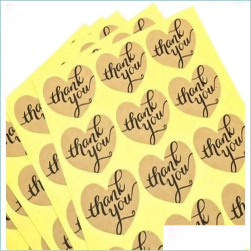 Andra festliga festförsörjningar Tack Diy Heart Shape Stickers Gift Circle Handgjorda tårta Förpackningar Tätningsetikett Kraft klistermärke BA DHRBL