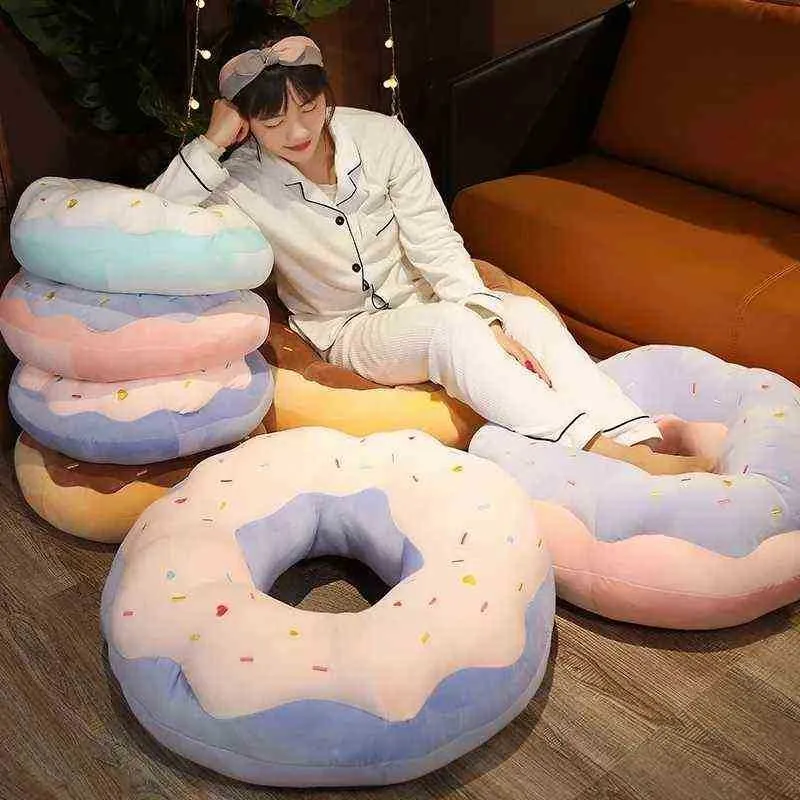 4570Cm Kawaii Funny Plush Donut Pillow Cartoon Simulation Food Cuddle Doll Chair Sofa Cushion Floor Mat gift For Lovers Kids J220729