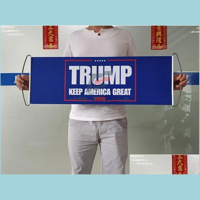 Drapeaux de bannière Trump Drapeaux à main Bannières de partisans des élections générales des États-Unis 24 x 70 cm Gardez l'Amérique Grand drapeau Personnalité 5Fs F2 Drop D Dh03Q