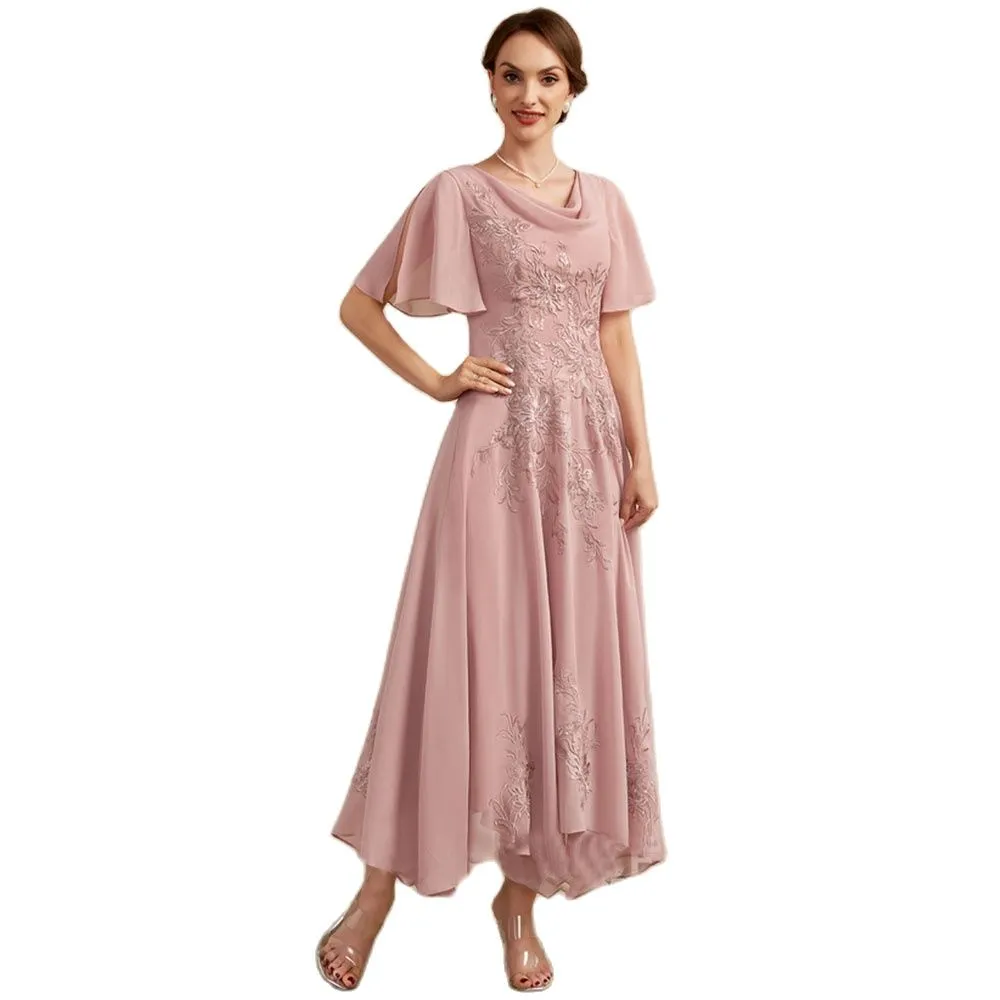 Mother of the Bride dresses Pink Chiffon bridemother short sleeves ankle length elegant luxurious 2022 large size NEW IN