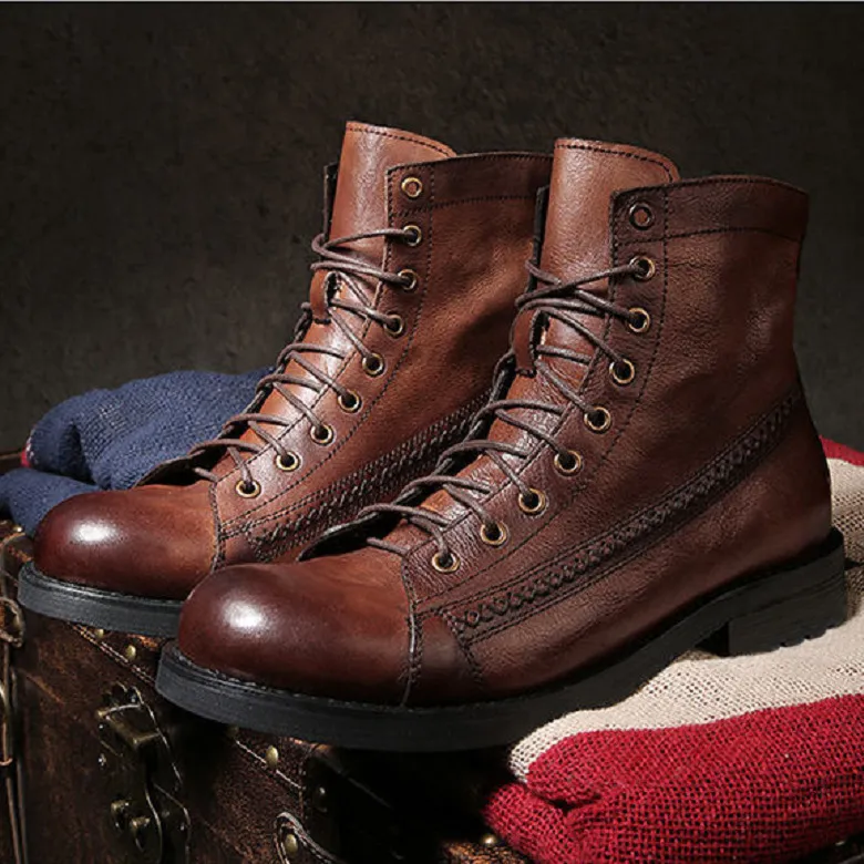 عتيقة Mens Martin Boots على الطراز البريطاني Round Toe Fashion Shoes عارض