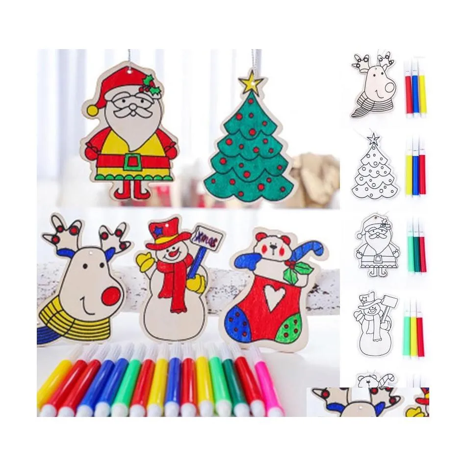 Décorations De Noël Décorations De Noël Bricolage Crayons Arbre Pendentif En Bois Éducatif Pour Enfants Jeu Parent-Enfant Drop Delivery Hom Dhnkh