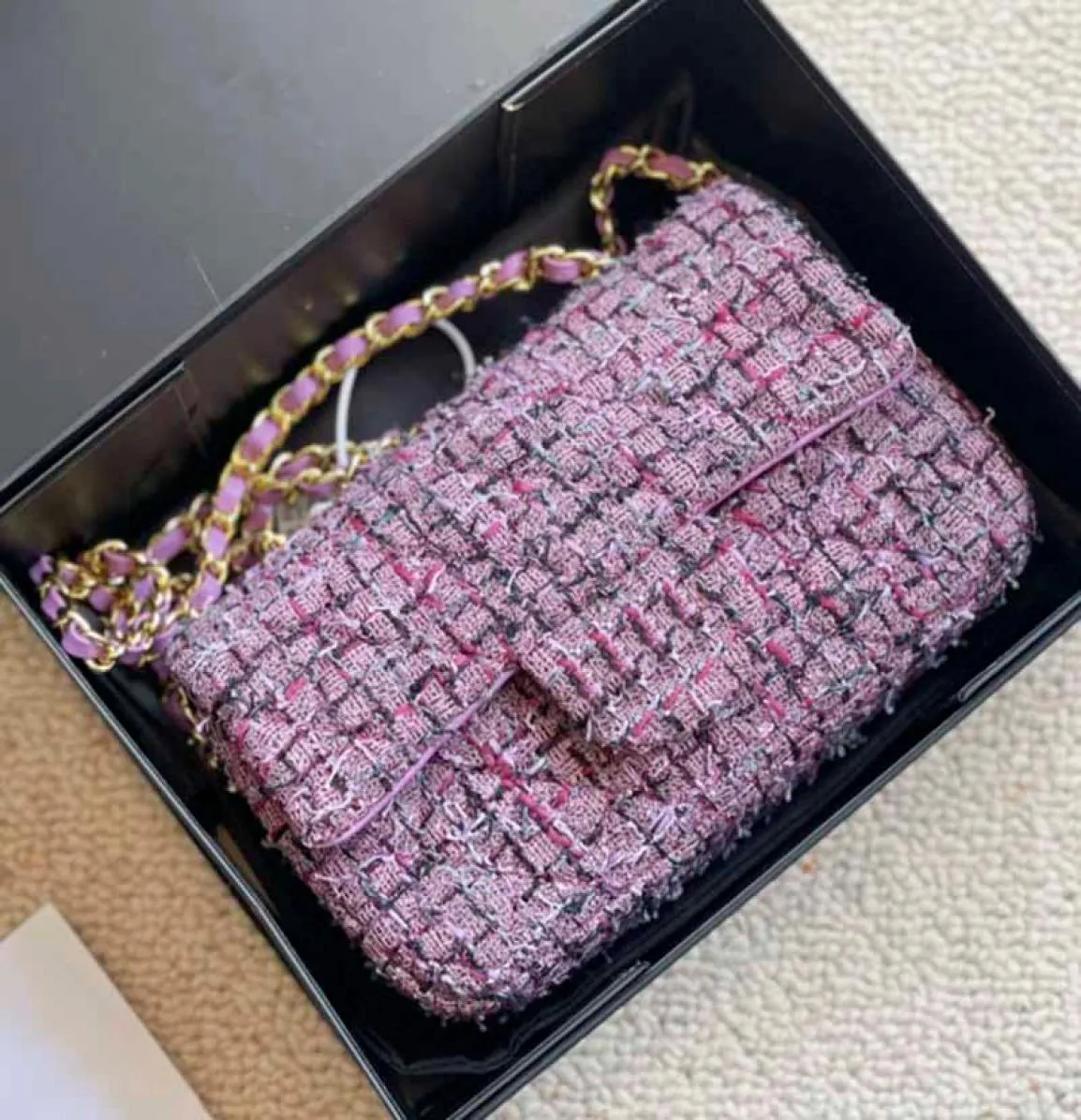 Mini Flap Ladies Designer Bags Purple Pink Corduroy French Handbags Designers Goldtone Metal Chain Hardware Multicolor L1221492