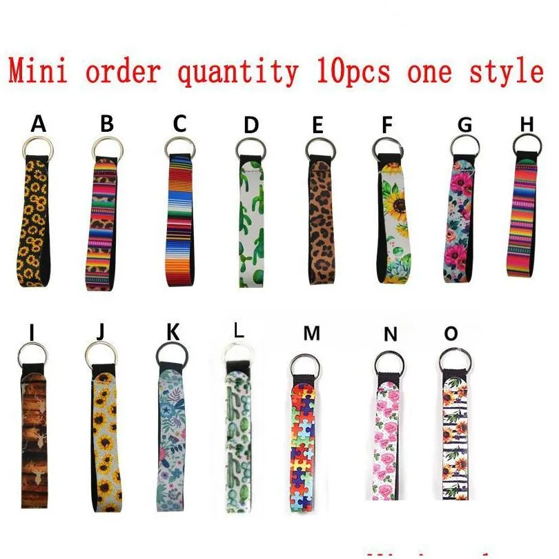 Keychains Lanyards Neoprene Wristlet Keychain Colourf Printed Wrist Key Belt Sunflower Strip Leopard Lanyard Ring Keychains New Ep Dhcsh