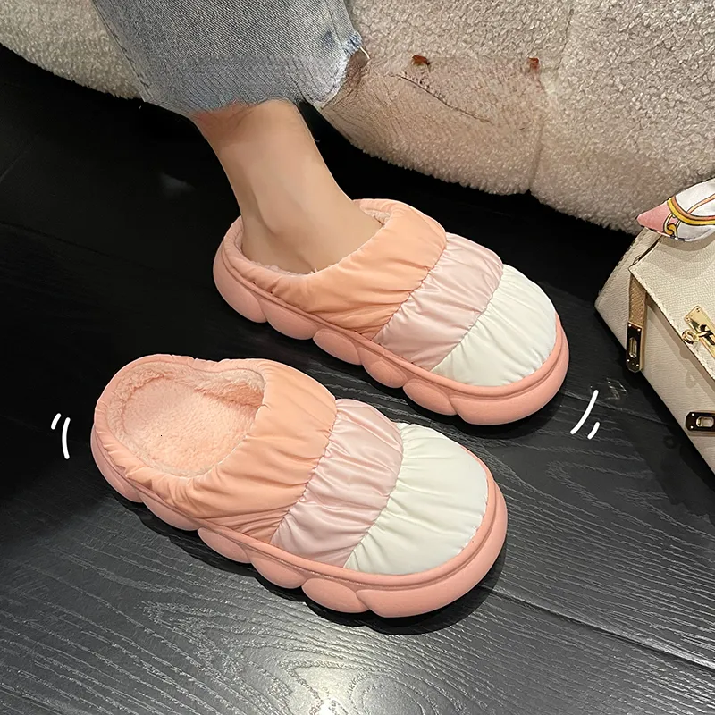 Slippers Gradient Baotou Womens Winter Outer Wear Plus Velvet Cotton Mopping Floor Warm Artificial Fur Zapatos Mujer 221124