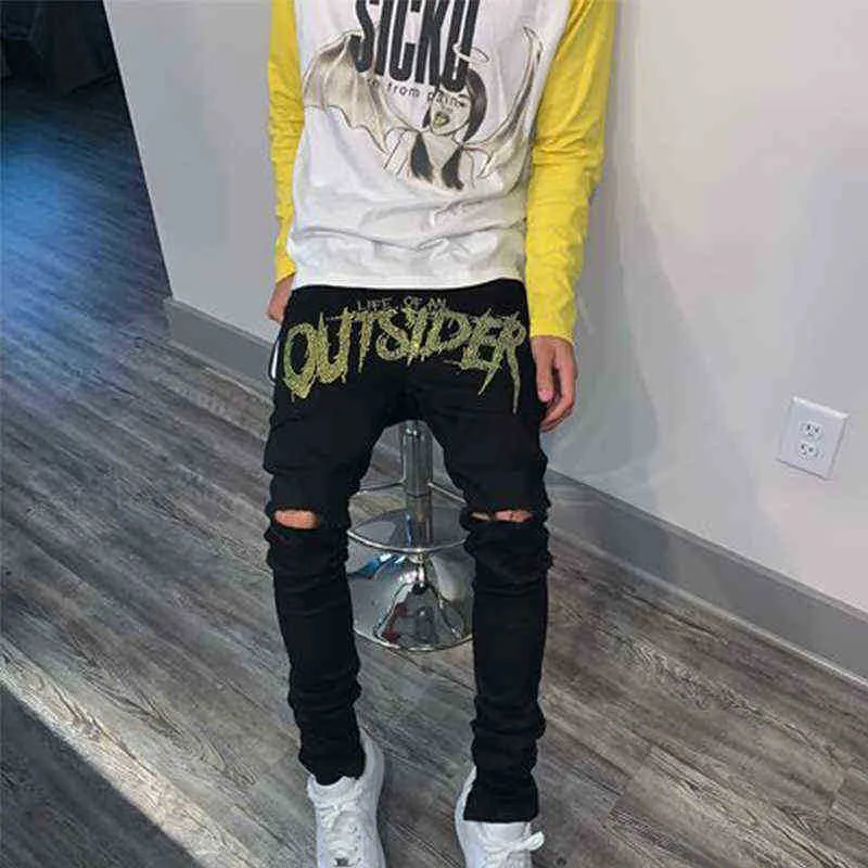 Nouveau jean noir pour homme, jogging rétro, taille haute, design skinny, troué, chaud, drilg, extensible, petits pieds, pantalon en denim délavé_voghion.com