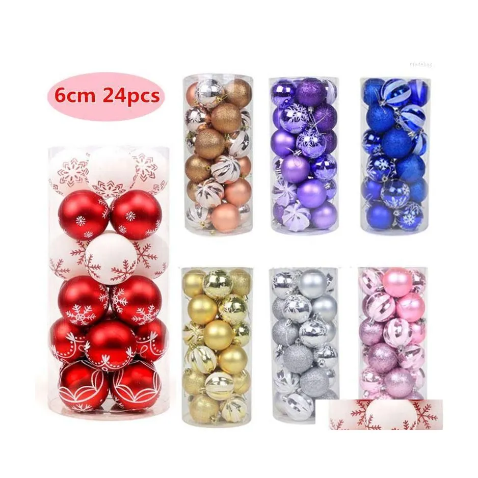 Christmas Decorations Christmas Decorations 6Cm 24Pcs/Pack Tree Balls Xmas Ornament Glitter Hanging Ball Home Party Decor Prop Gifts Dhnuv