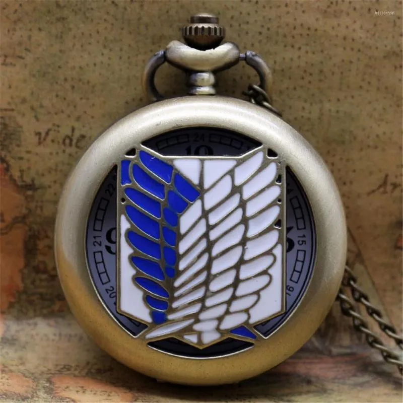 Pocket Watches Vintage Stylish Blue White Wings Hollow Cover Necklace Watch For Kids Men Women Cosplay Pendant Quartz Clock Gifts