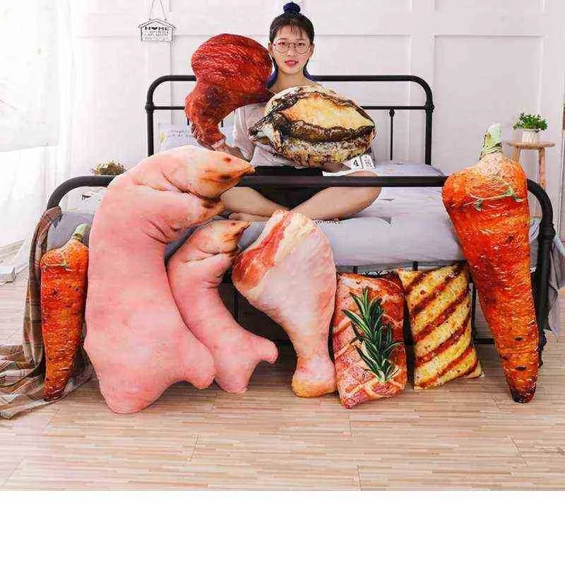 Funny Simulation Barbecue Plush Pillow Soft Cartoon Animal Draver Carrot and cken Leg Tofu Abalone Steak Filled Pop Sofa Toy J220729
