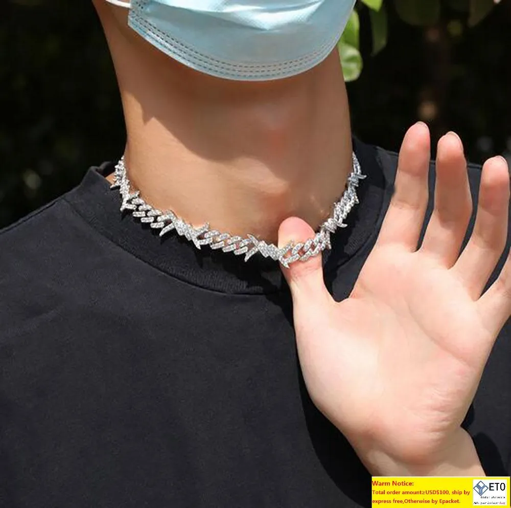 Iced Out Cuban Link Chain Bracelet 10mm Silver Finish Choker