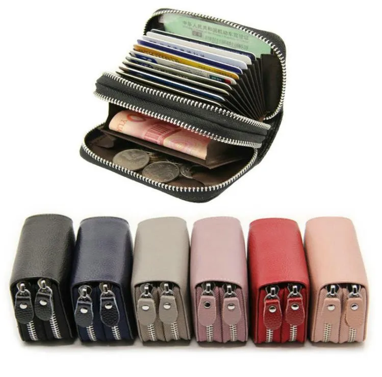 Double Zipper Genuine Leather wallet Antiscanning Money Clip Coin Purse For Men Women Credit Card Holders7273729