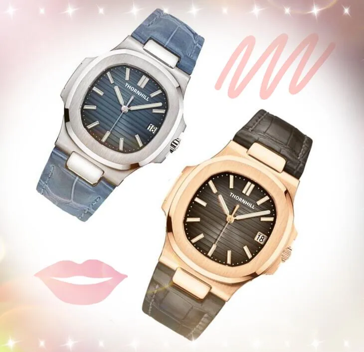 Top Brand Herr Square Simple Dial Watches 40.5mm Set Auger Popul￤rt klocka Rostfritt st￥l l￤derb￤lte kvartskalender Blue Black Vintage Chain Armband armbandsur