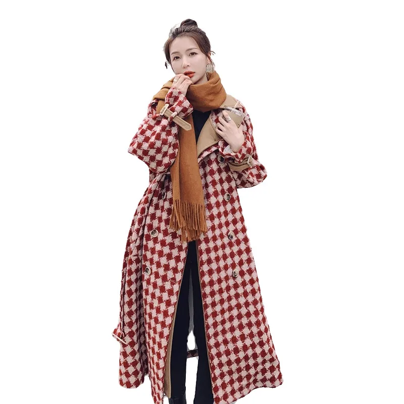 Nouveau pardessus de laine haut de gamme en automne et en hiver contraste de couleur Hepburn