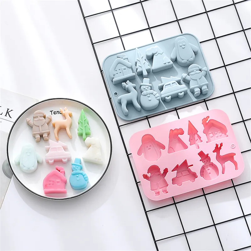 Christmas Theme elk Silicone Mold Handmade Snowman Penguin Soap Candy Jelly Pudding Chocolate Cake Decor Baking Tools MJ1168