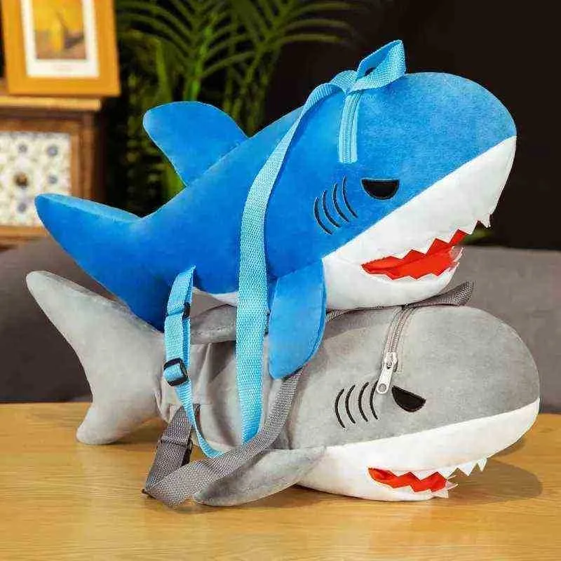 1Pc 50Cm Cartoon Cute Plush Shark Backpack Toys For Kids Sea Animal Shark School Bag Beautiful Birthday Xmas Gift for Kids J220729