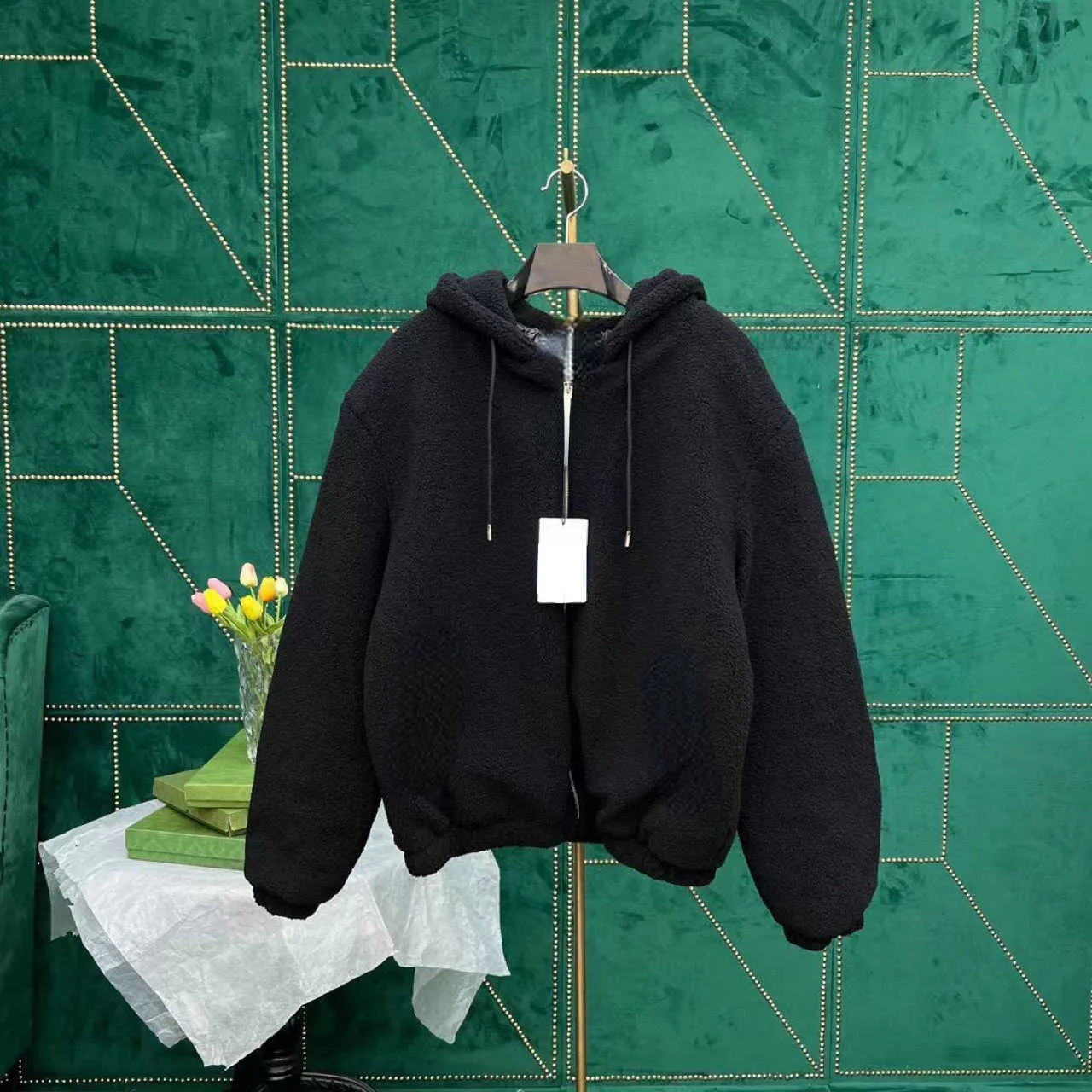 Giacche da donna di marca design di design cappotto di lana di agnello primavera e avvolgitore autunno cardigan allentato nero con cerniera manica lunga in cotone ordinario strada solida