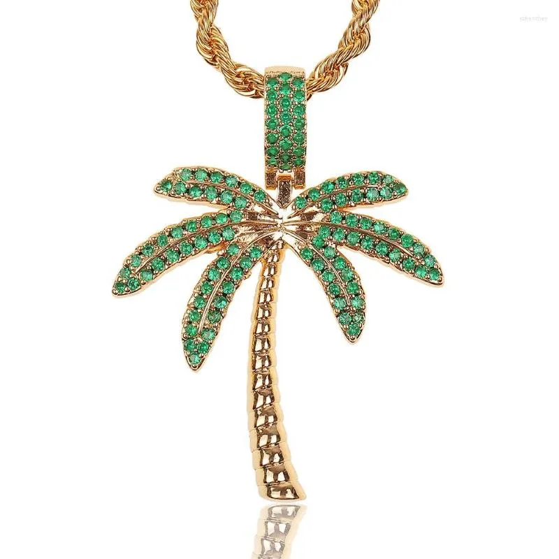 Pendant Necklaces Simple Fashion Jewelry Inlaid Zircon Coconut Tree Copper 18K Gold Hip Hop Necklace Nightclub Friend Gift