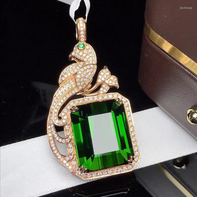 Foydjew luxe Phoenix paon avec artificielle émeraude princesse carré vert diamant collier pour les femmes