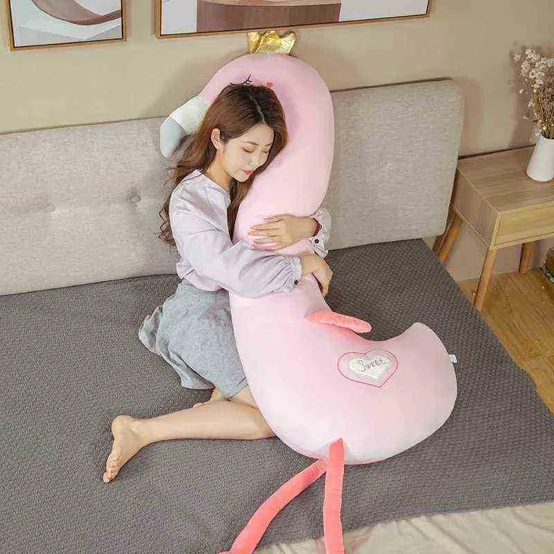 1pc 90130cmかわいい漫画フラミンゴの抱擁詰められた大きな柔らかい動物枕枕鳥ldrenバースデープレゼントJ220729