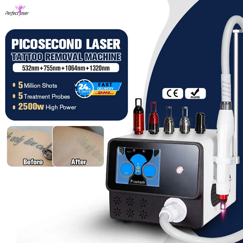 Picosecond Laser Laser Professional Removal Exhip Meature Pico حواجب إزالة الوشم 532 755 1064 1320 Q Switch Yag Laser