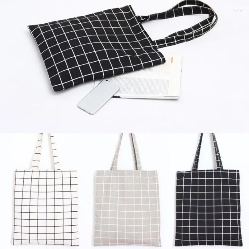 Bolsas de armazenamento Moda feminina Durável Estudante linho de algodão Saco de ombro único Compras Tote Verifique a bolsa da bolsa xadrez 33 38cm F20223932