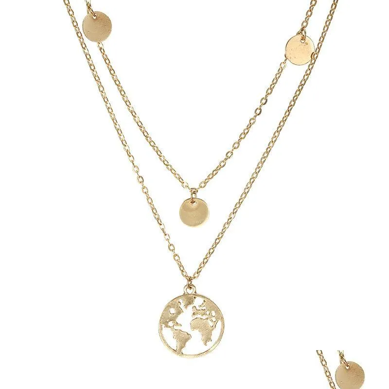 Strands Strings Round Layered Necklace Exquisite Mother Family Lovers Jewelry Best Friends Sisters World Map Pendant Double Dhgarden Dhtfq