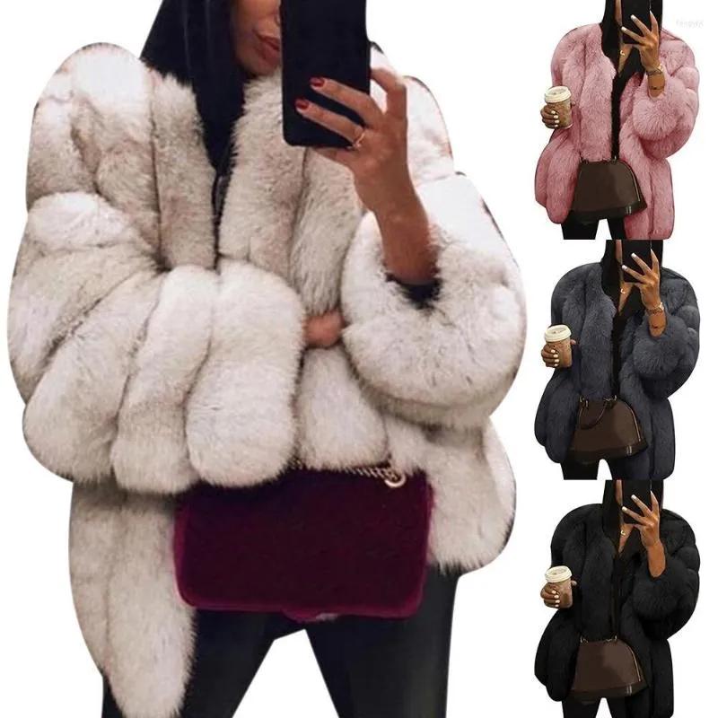여자 모피 2022 여성 가을과 겨울 단색 인조 가짜 코트 느슨한 따뜻한 긴 소매 재킷 기질 봉구
