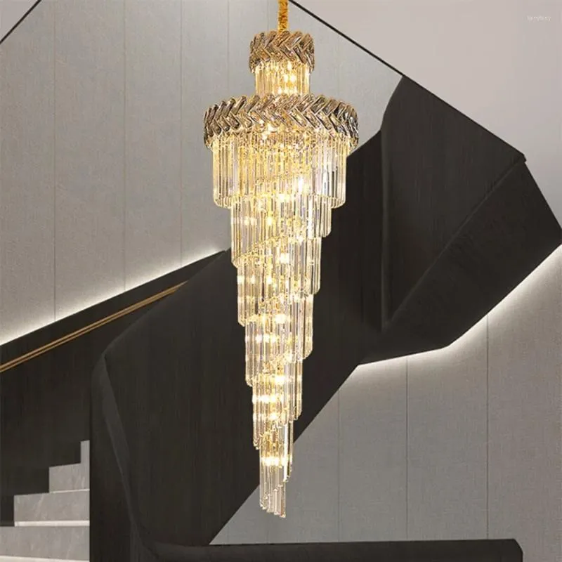 Chandeliers Modern Crystal LED Chandelier For Staircase Luxury Top Smoky Gray Cristal Lighting Fixtures Large Home Indoor Long Hanging Lamps