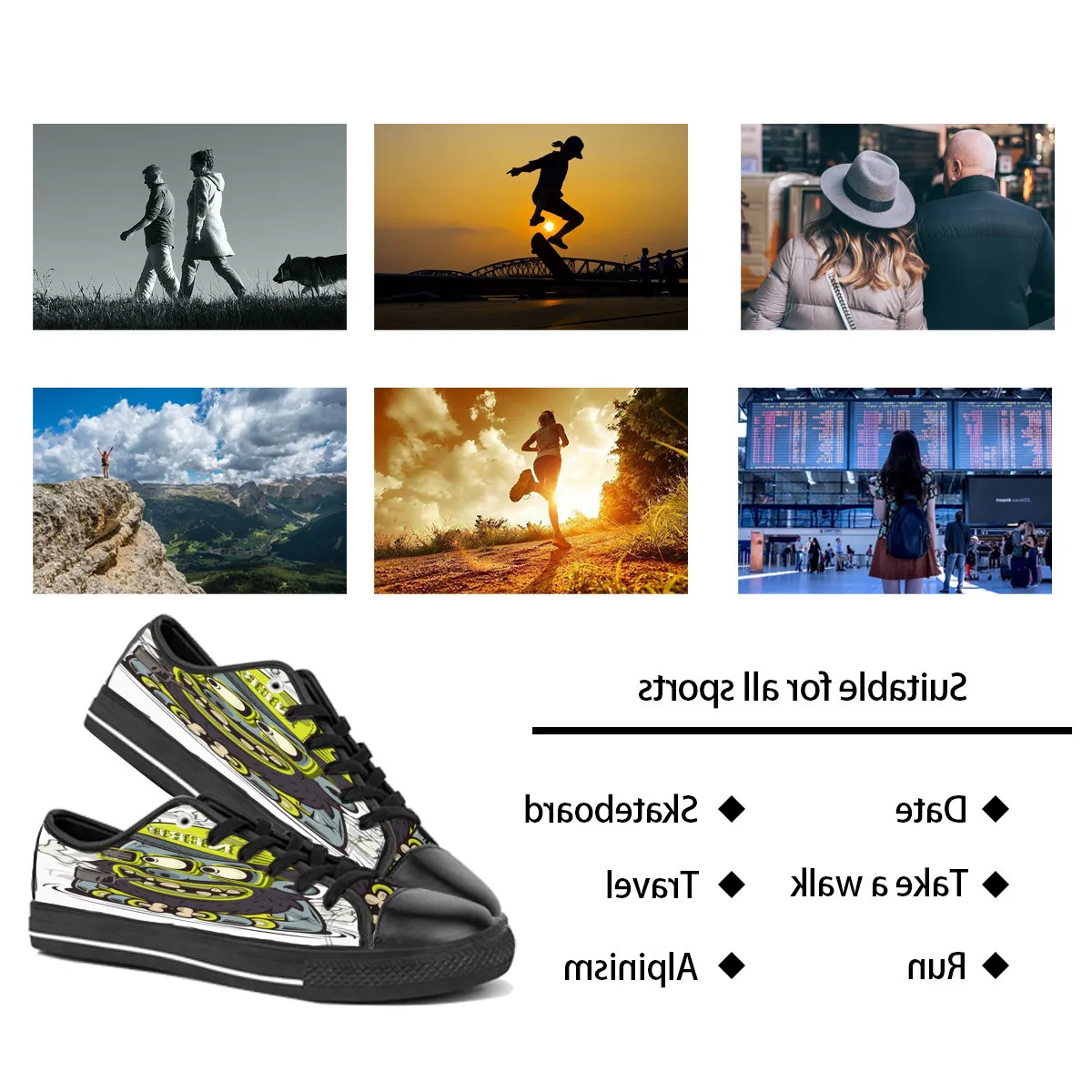 hommes femmes DIY chaussures personnalisées bas haut Toile Skateboard baskets triple noir personnalisation UV impression sport baskets shizi 2163-4