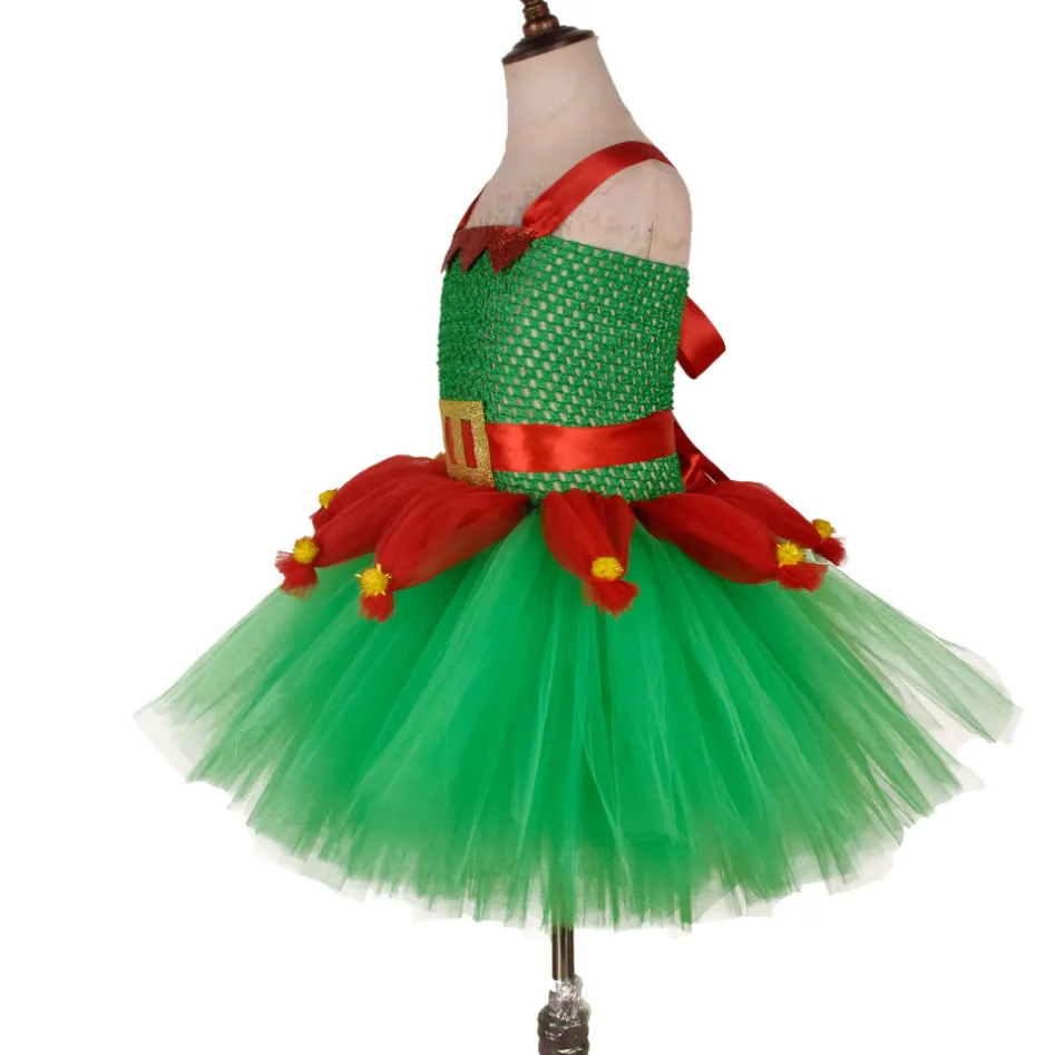 Fairy Girls Christmas Dresses Baby Girl Costume Gift Kids Xmas Red Green Tutu Vestidos Children New Year Party Dress FS7834