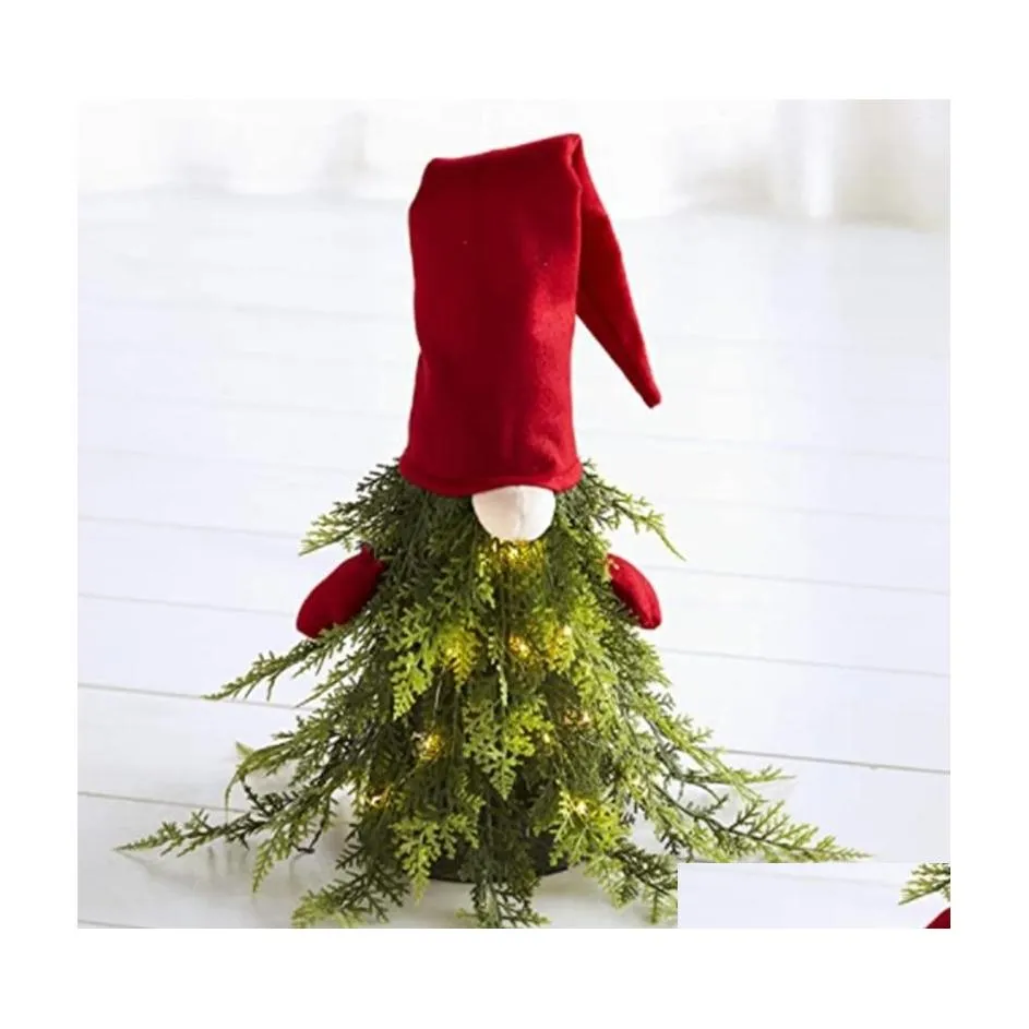 Dekoracje świąteczne Dekoracje świąteczne oświetlone drzewo siedzenie gnome dekoracje urocze rok na zewnątrz Navidad Happy Decor Ornaments Fe Dhpmq