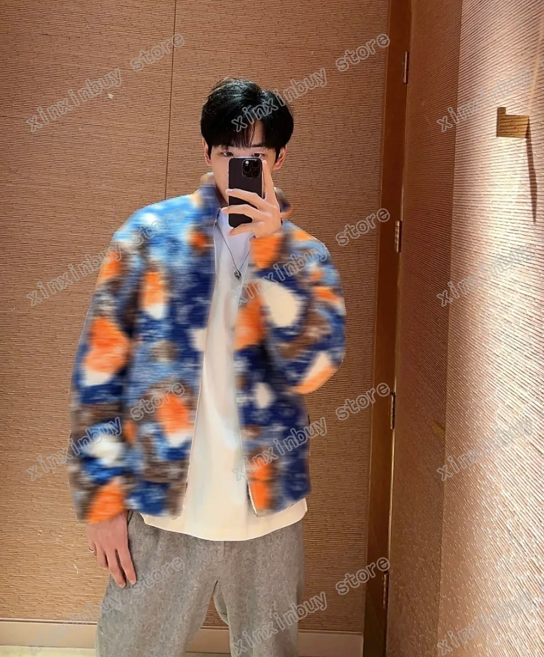 Xinxinbuy Men Designer Coat Puffer Jacket Fleece Old Flower Rainbow Camouflage Pocket Långärmkvinnor Svartgrå S-2XL