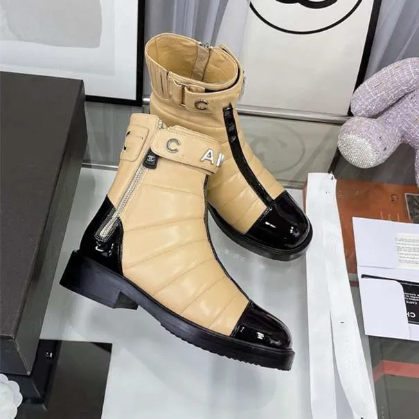 2022 Designer Channel Bottes Chaussures Nude Noir Bout Pointu Mi Talon Longues Bottes Courtes Chaussures mNN