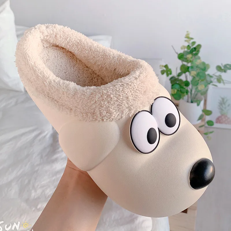 Slippers Women Winter House Fur Warm Cotton Cute Lovely Cartoon Dog Indoor Bedroom Shoes Couples Thick Soled Non Slip 221124