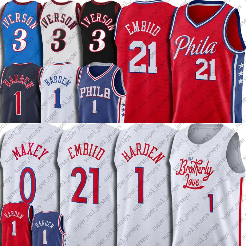 Maglia da basket James Harden Joel Embiid 2023 City Tyrese Maxey Allen Iverson Julius Erving Maglie ritorno al passato