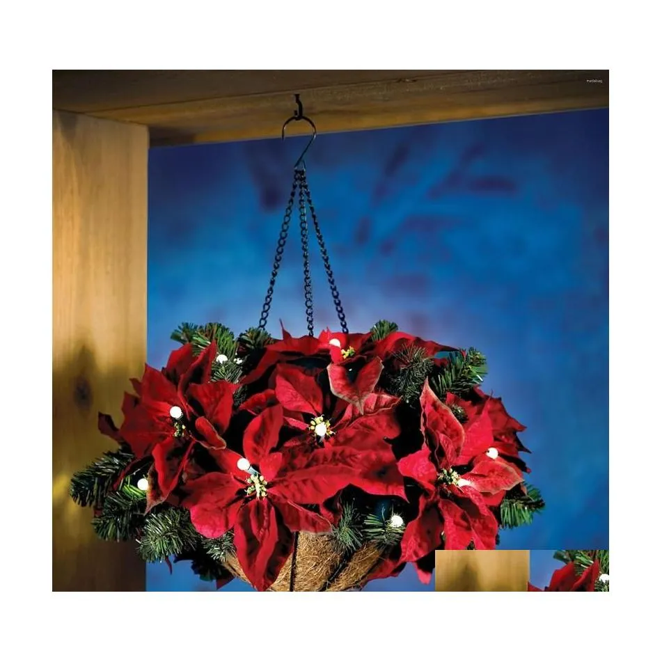 Decorações de Natal Decorações de Natal Cesto de suspensão artificial com decoração de luz LED branca para ornamento em casa ao ar livre gard dhfdp