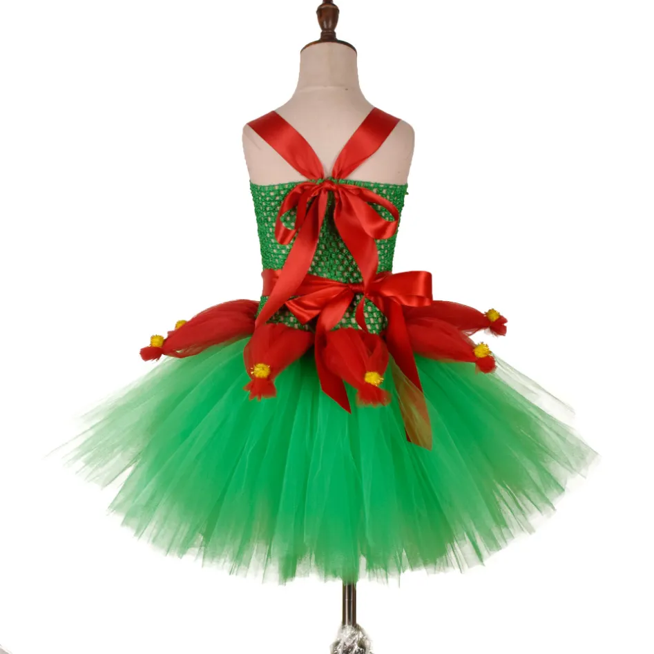 Fairy Girls Christmas Dresses Baby Girl Costume Gift Kids Xmas Red Green Tutu Vestidos Children New Year Party Dress FS7834