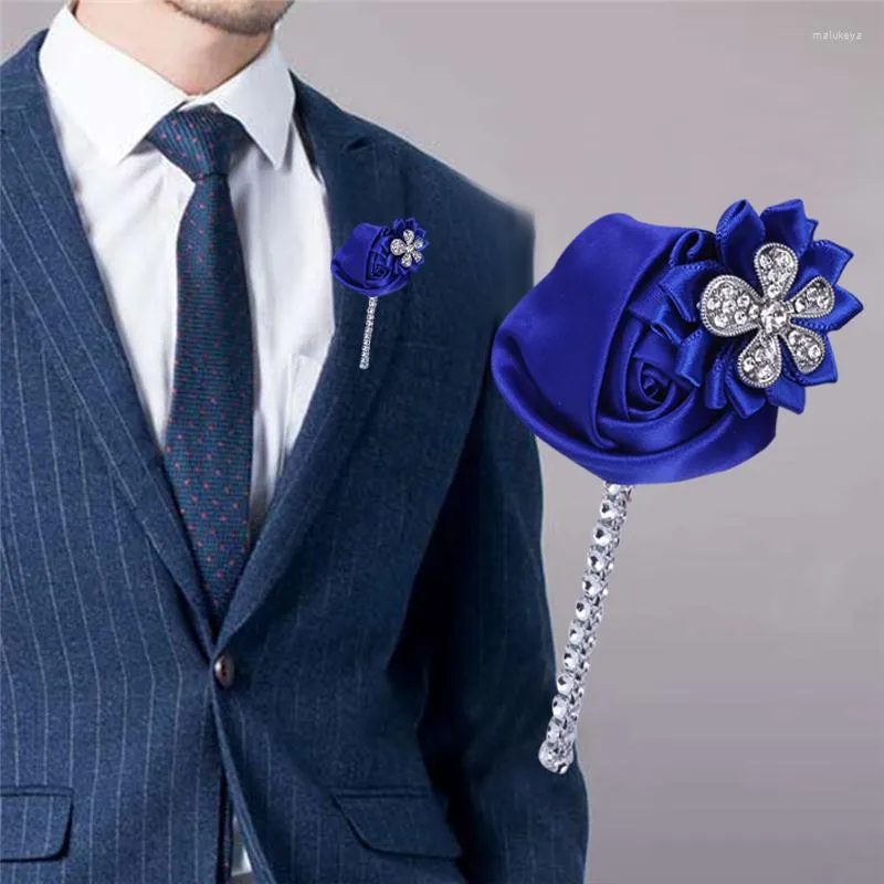 Kwiaty dekoracyjne 2022 MĘŻCZYZN BOUTONNIERE GROOM SUT PIN RAIN BLUE RIPBON BRAOCH Party Wedding Akcesoria XH110