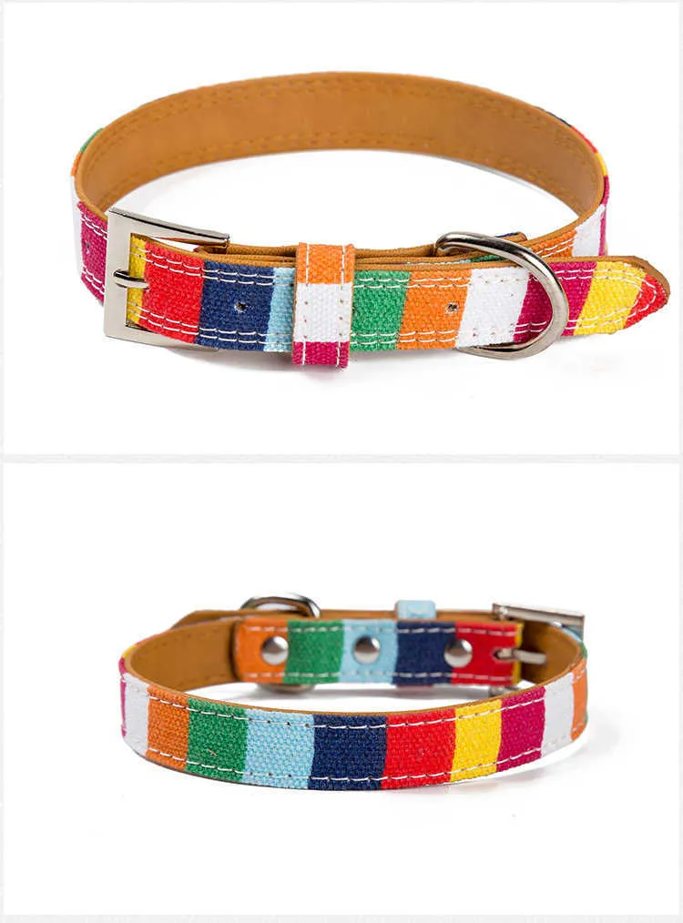 Rainbow Stripes Fashion Dog Collar Justerbar H￥llbar f￤rgfast l￤mplig f￶r sm￥ hundstorlek extra