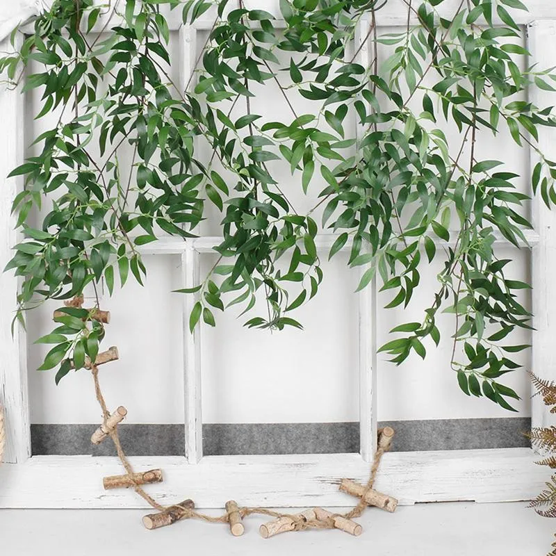 Fleurs décoratives 1PC Est Arrivée Plante artificielle Vigne Feuille de saule Décoration Simulation Osier Feuilles vertes Intérieur Faux Rotin